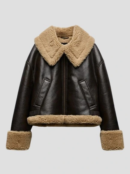 Zara Women Aviator Jacket Zara Aviator Shearling Leather Jacket