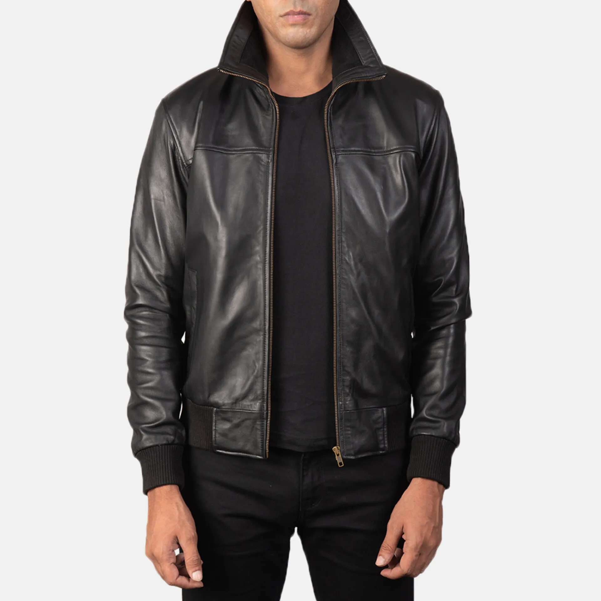 Mens Enzo Style Vintage - Cozy Black Bomber Leather Jacket