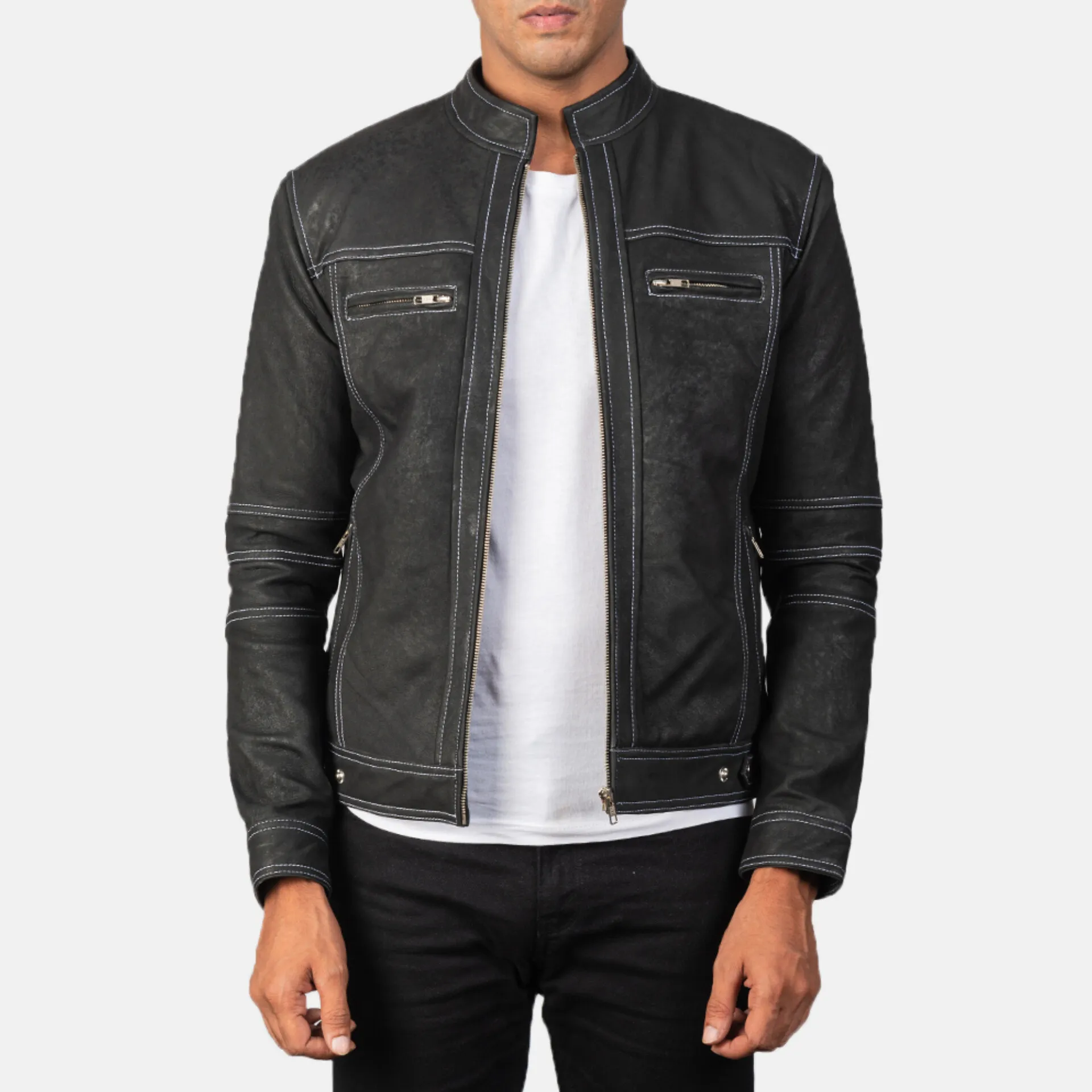 Canyon Distressed Biker Jacket | Men Lambskin Crush Leather Jacket